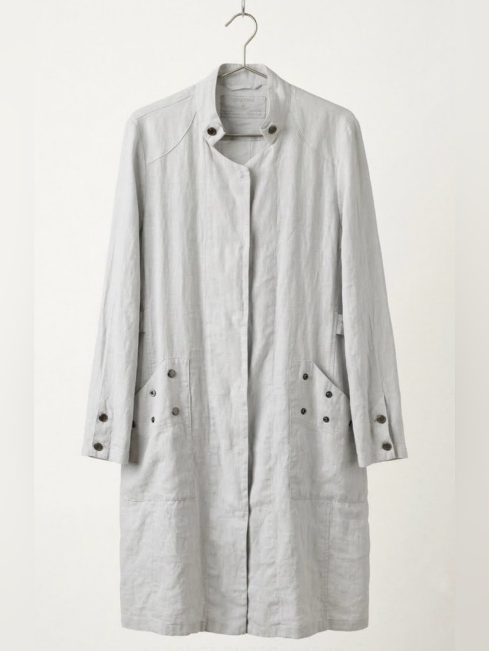 Grizas Avant Garde Light Gray Long Sleeve Linen Duster Coat, Small